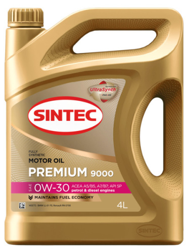 Sintec PREMIUM 9000 SAE 0W-30 API SP/CF, ACEA A5/B5 4л синтетика