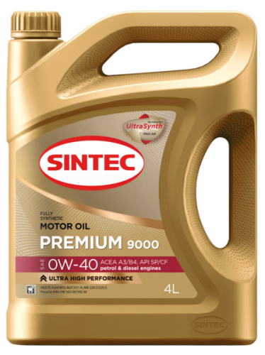 Sintec PREMIUM 9000 SAE 0W-40 API SP/CF ACEA A3/B4 4л синтетика